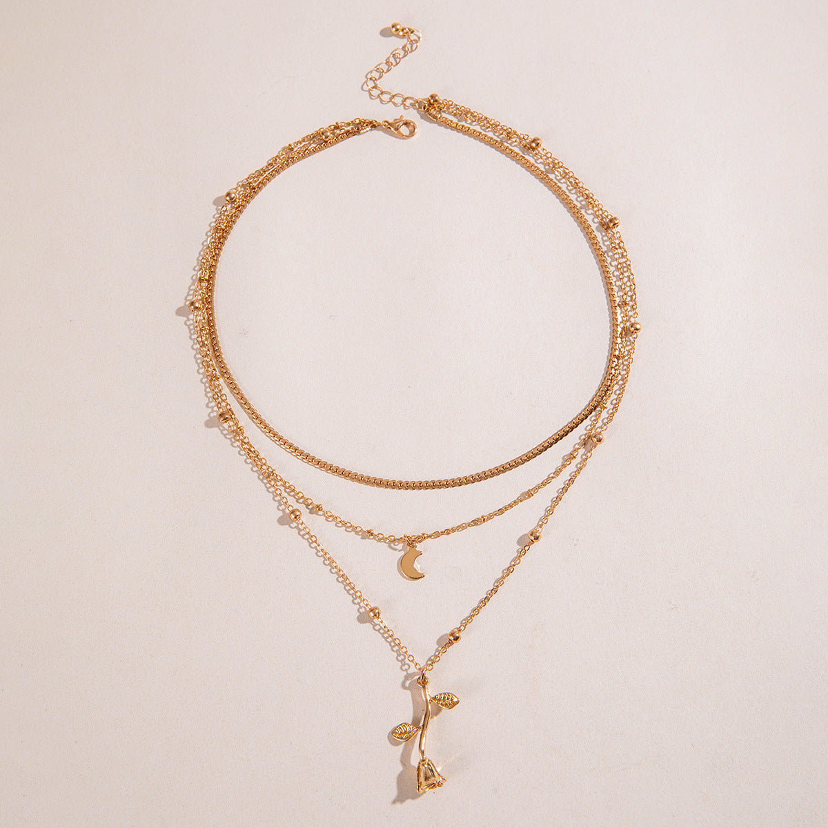 Golden Rose Tri-Layer Necklace