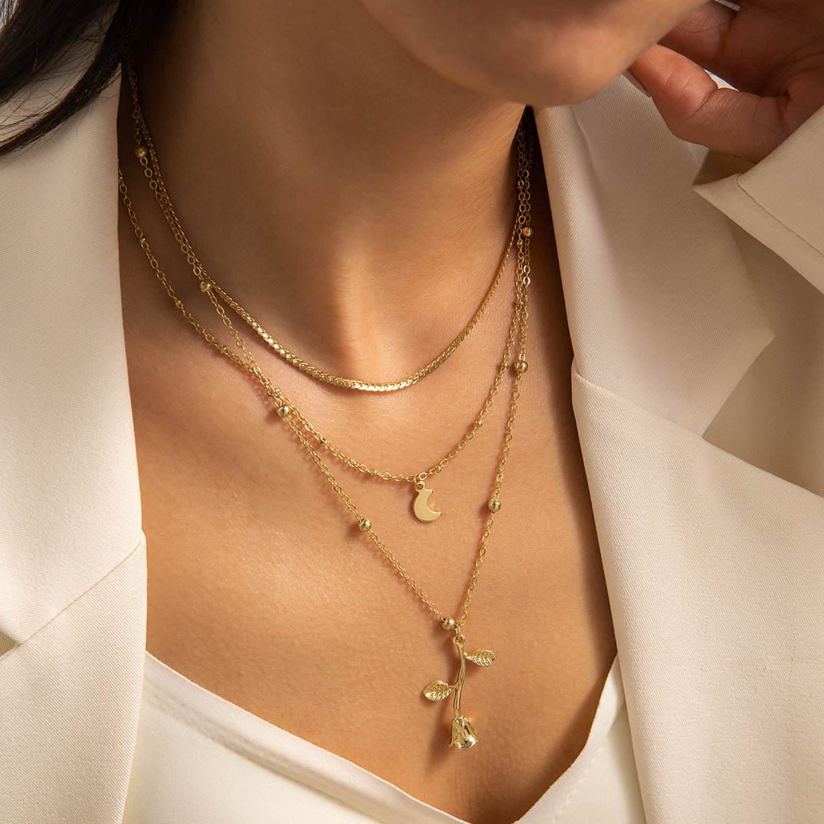 Golden Rose Tri-Layer Necklace