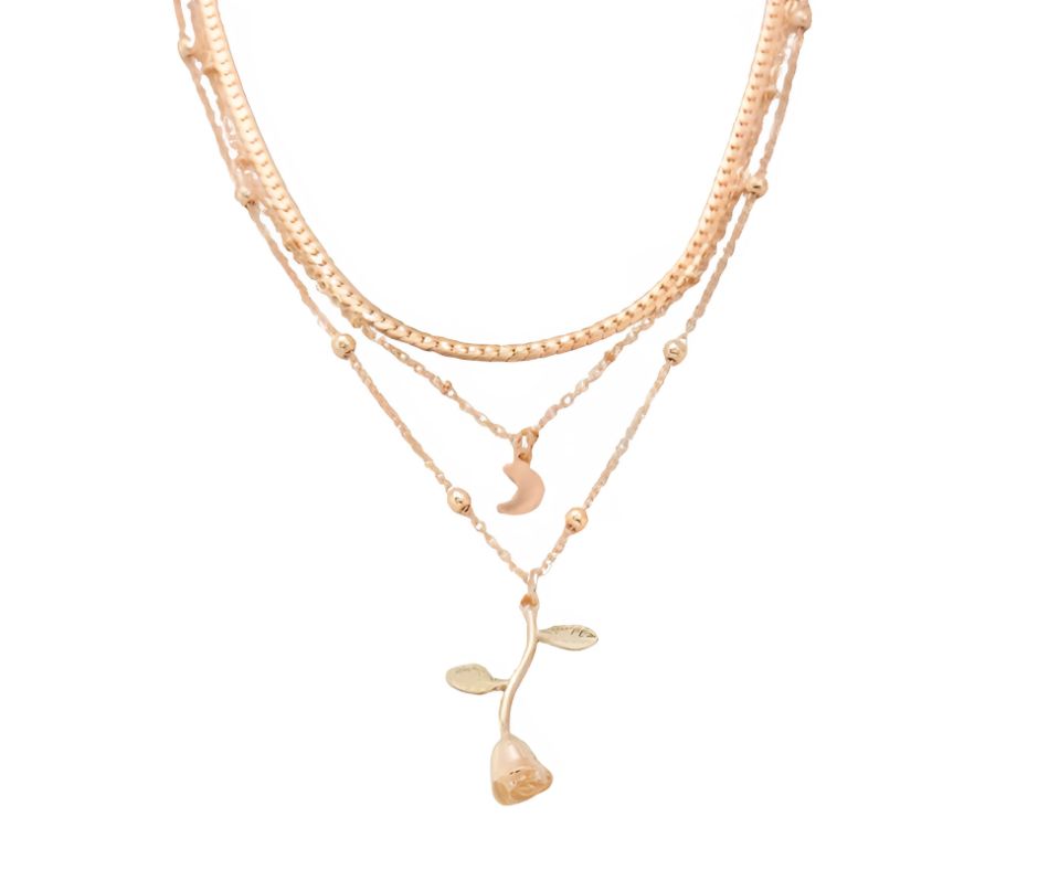 Golden Rose Tri-Layer Necklace