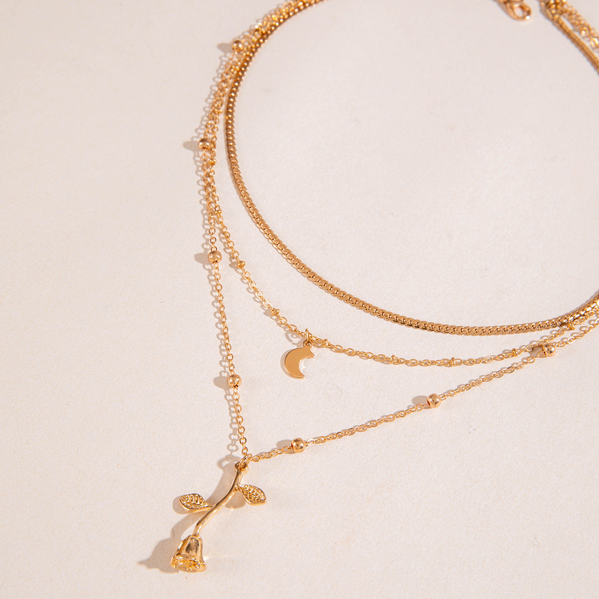 Golden Rose Tri-Layer Necklace