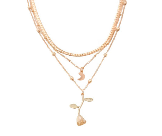 Golden Rose Tri-Layer Necklace