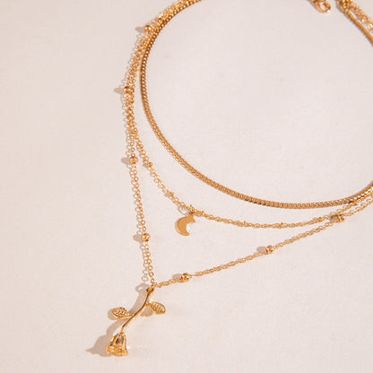 Golden Rose Tri-Layer Necklace