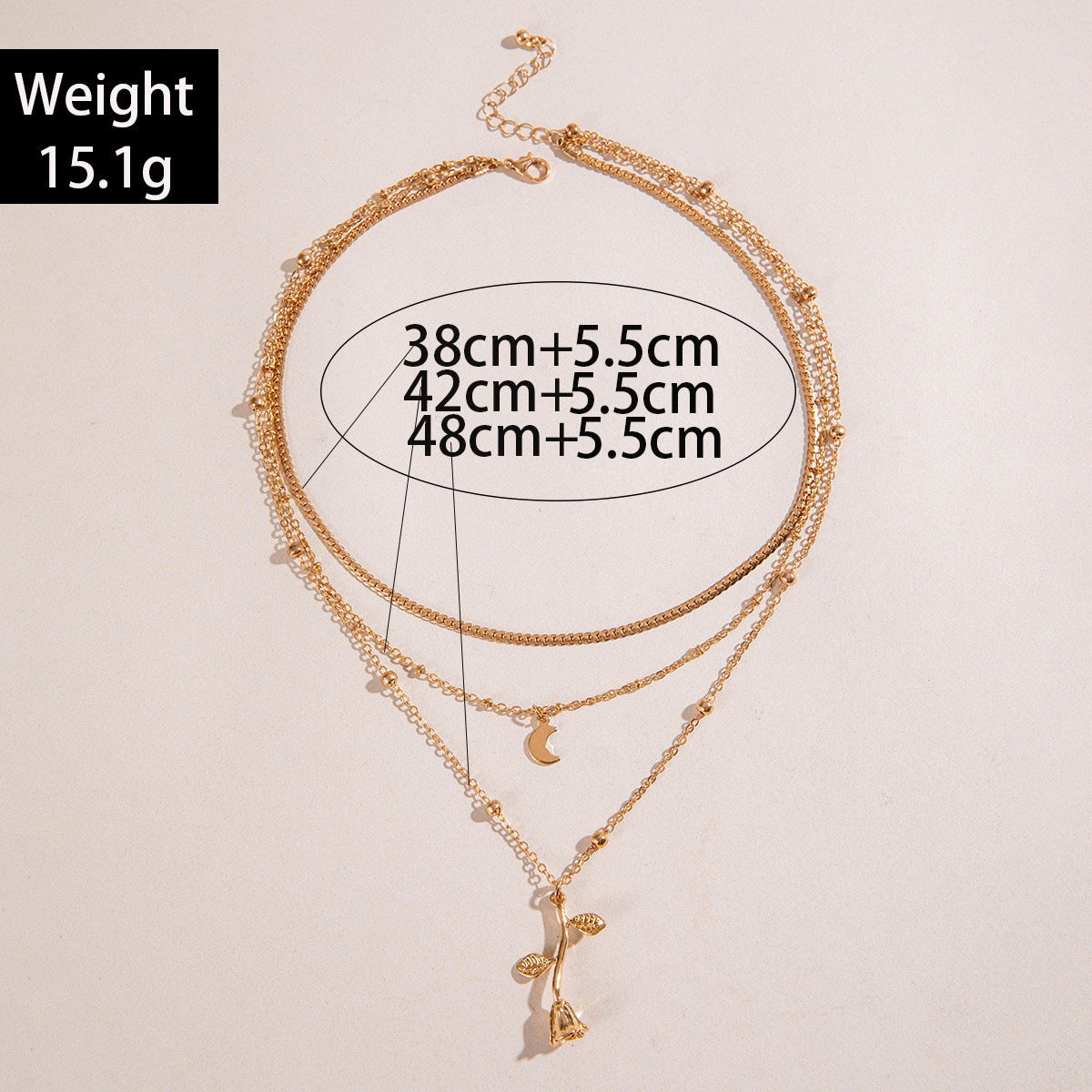 Golden Rose Tri-Layer Necklace